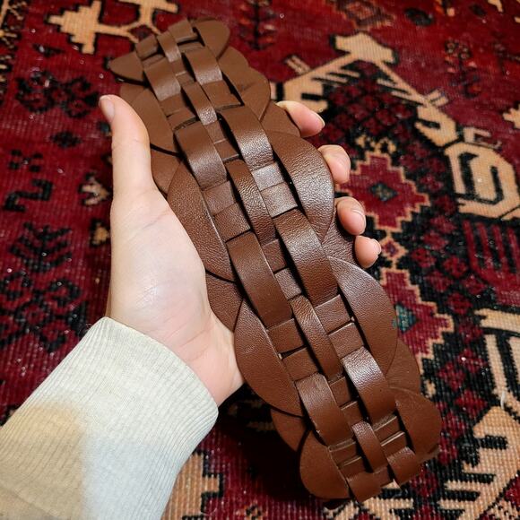 Wide Waist Belt Braided Woven FAUX Leather Sz L - Picture 1 of 3